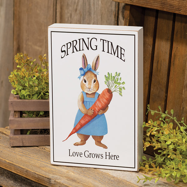 Spring Time Love Grows Here Bunny Box Sign