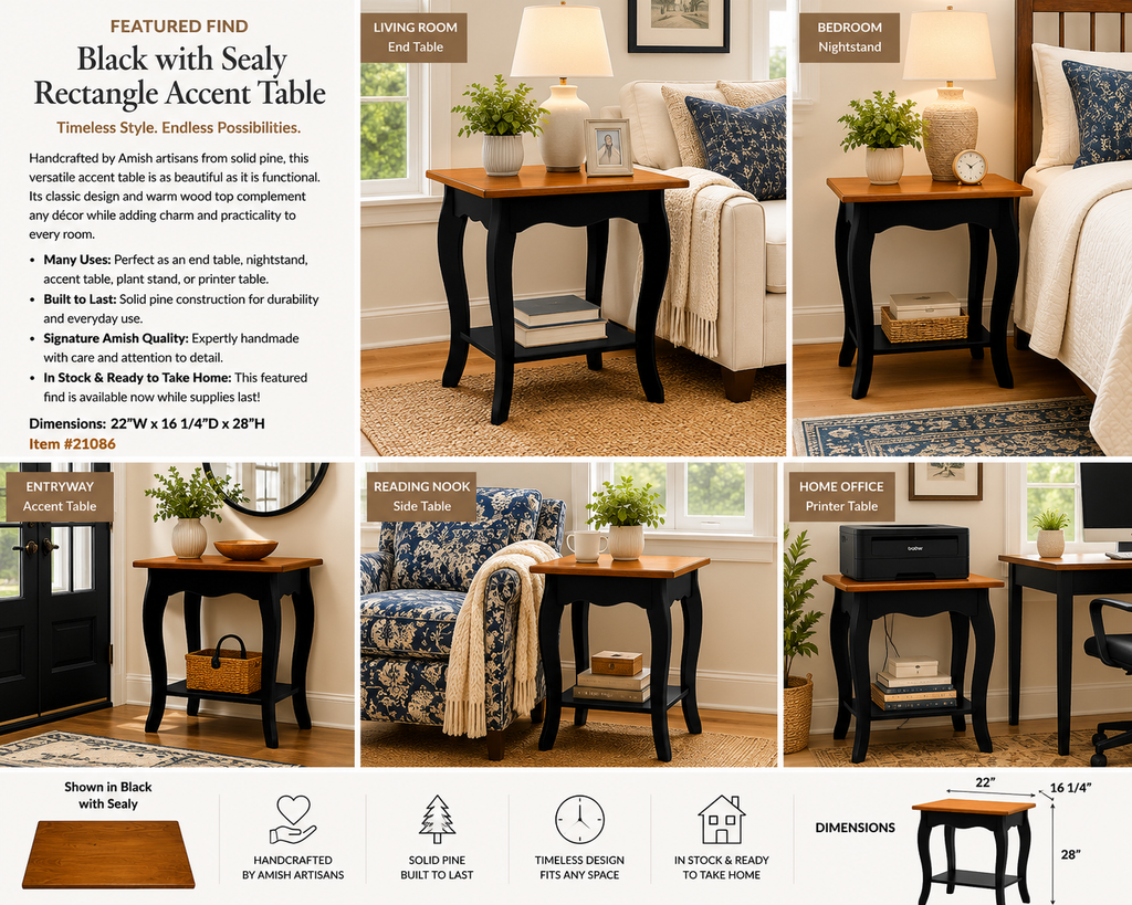Featured Find: Amish-Made Pine Rectangle Accent Table – Black with Seely