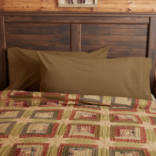 Tea Cabin Green Plaid King Pillow Case Set