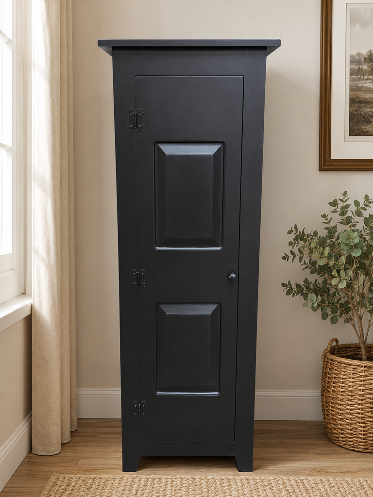 Pie Safe - LW500-53-56" Single Door with Raised Panels-Black-non-distressed
