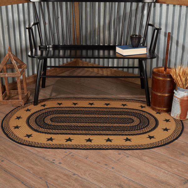 Farmhouse Stencil Stars Oval Rugs with Pads