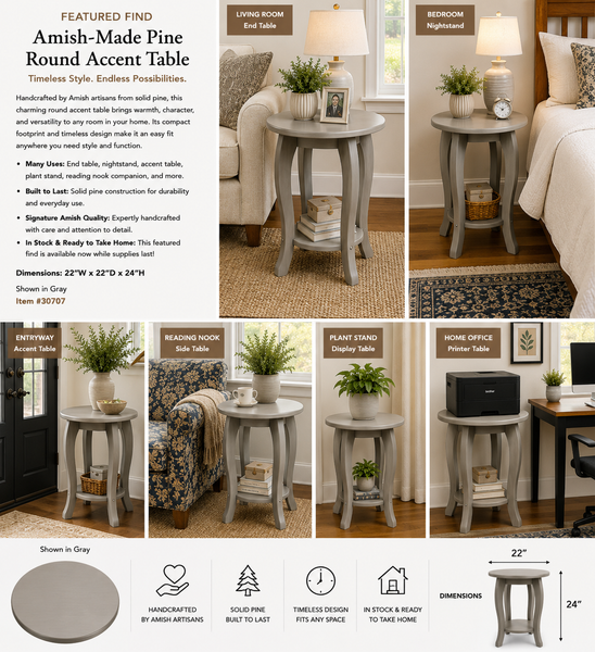 Featured Find: Amish-Made Pine Round Accent Table – Gray