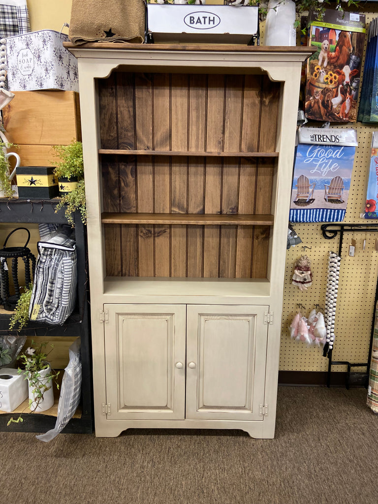 Bookcase-J19 6' Large with Doors - Antique White with Special Walnut