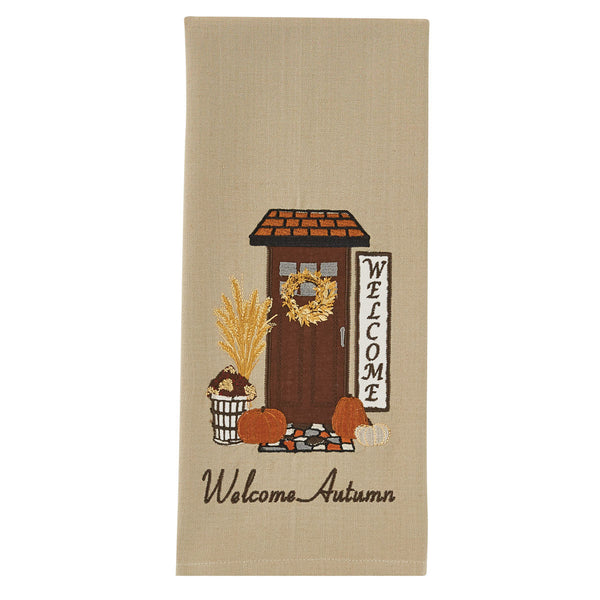 Welcome Autumn Appliqued Embroidered Dishtowel