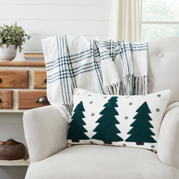 Pine Grove Plaid Embroidered Trees Pillow