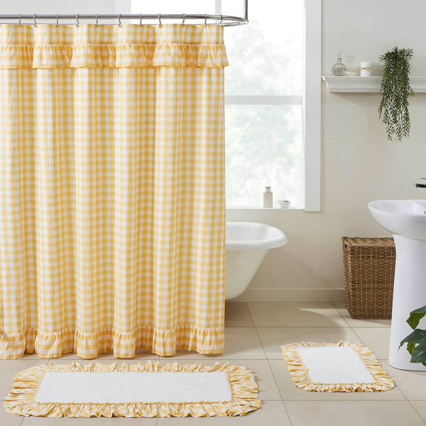 Annie Buffalo Yellow Check Ruffled Shower Curtain