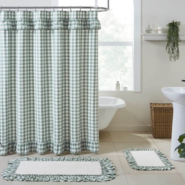 Annie Buffalo Green Check Ruffled Shower Curtain