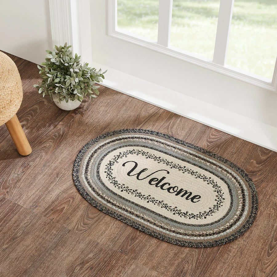 Floral Vine "Welcome" Braided Rug - Oval