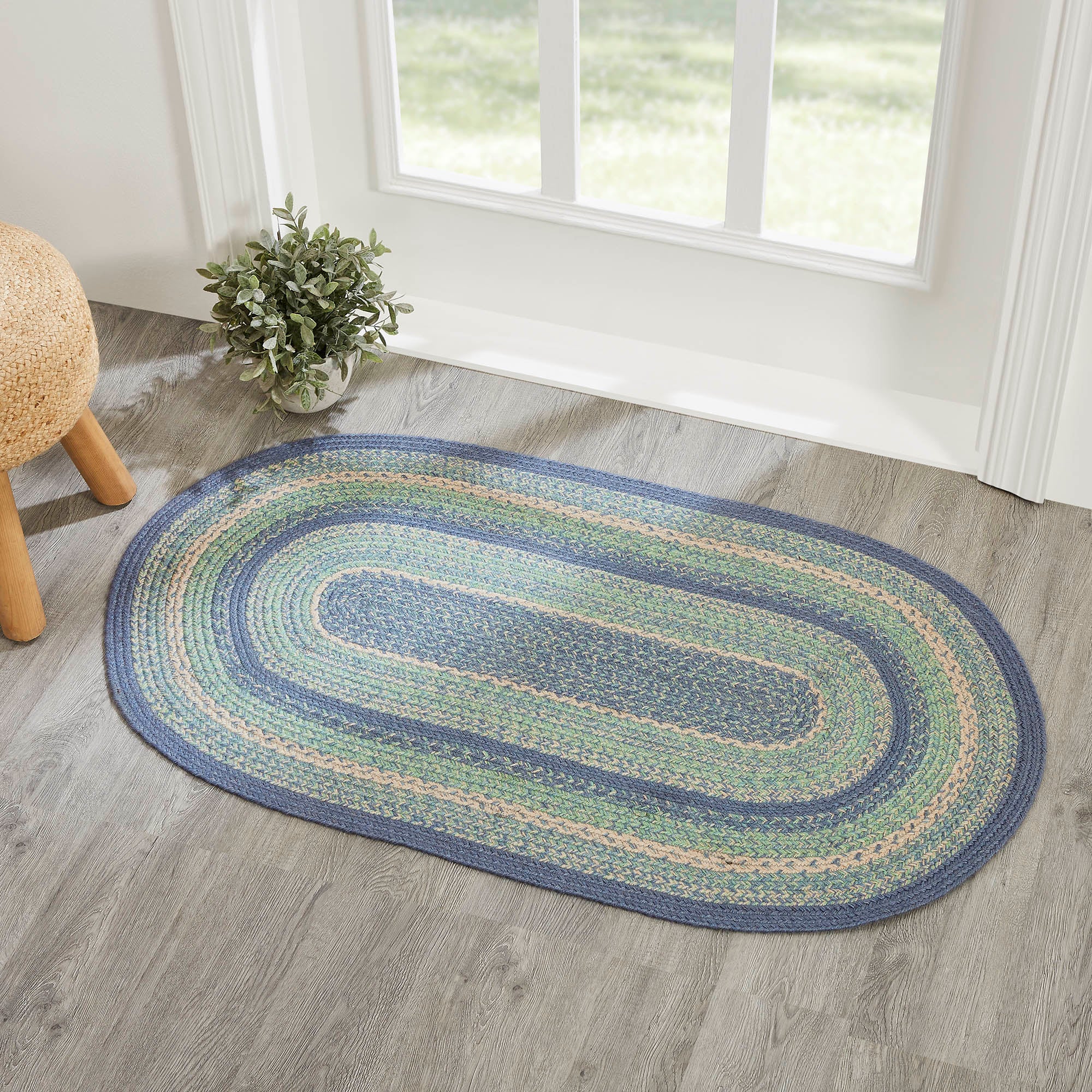 Great Falls Blue Rectangle Braided Rug 27x48 - with Pad