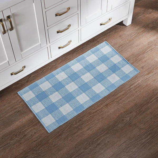 Annie Buffalo Check Blue Polyester Rectangle Rug