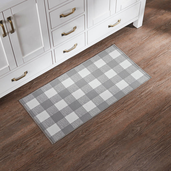 Annie Buffalo Check Grey Polyester Rectangle Rug