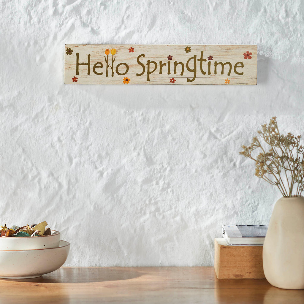 Spring In Bloom Hello Springtime with Flowers Wall Sign