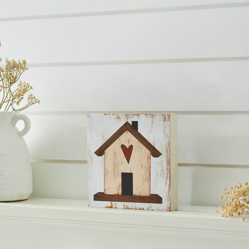 Spring In Bloom Home with Red Heart Block Sign