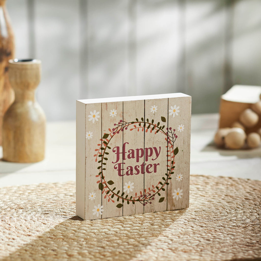 Spring In Bloom Happy Easter with Wreath Shiplap Block Sign