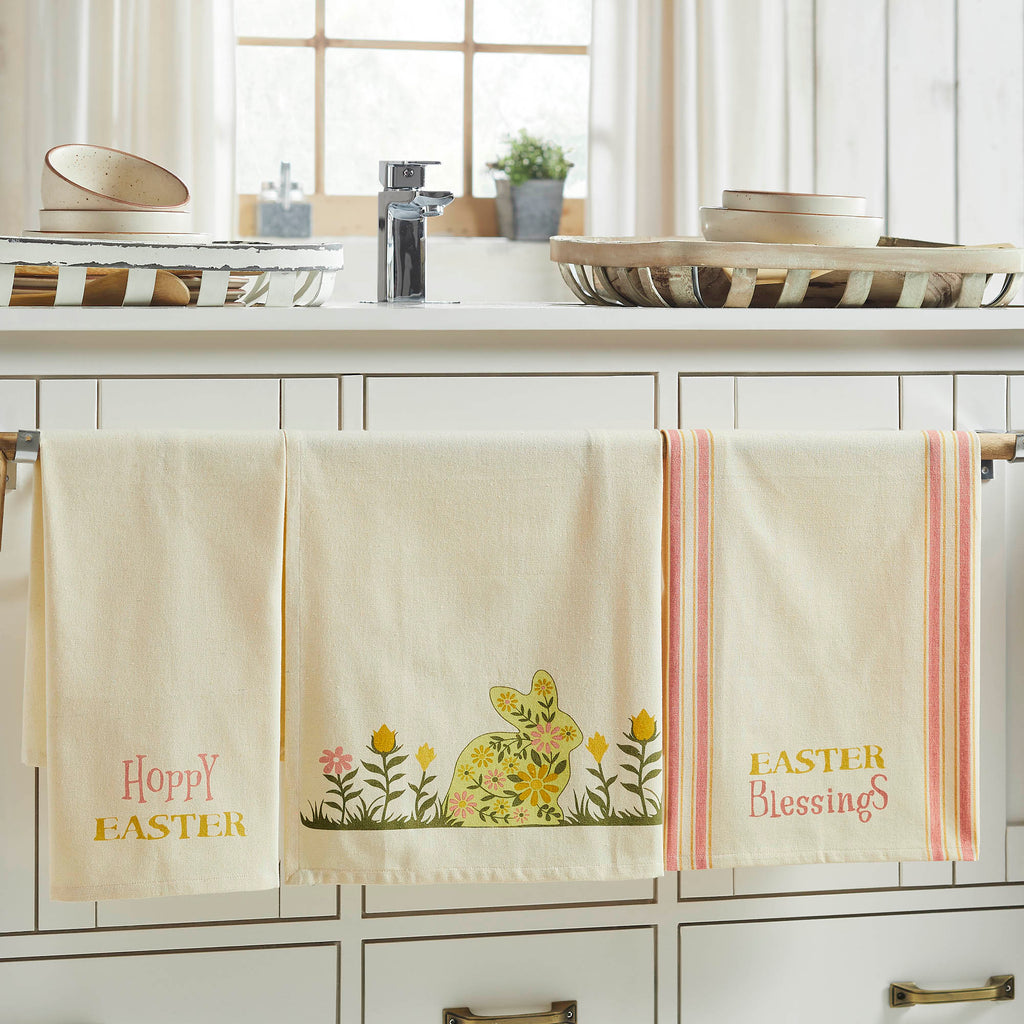 Bunny Hop Floral Bunny & Easter Tea Towel Set of 3