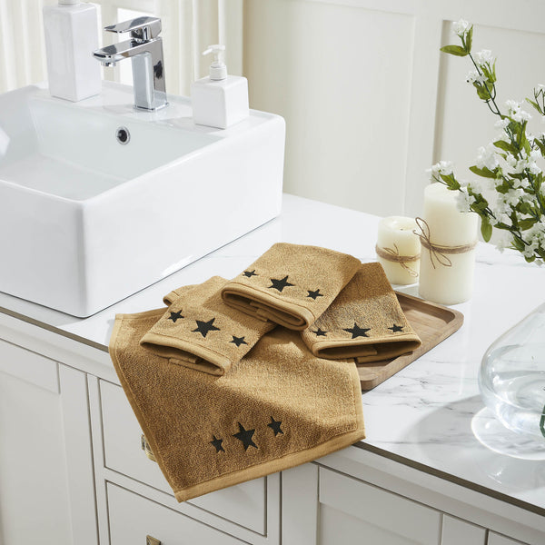 Black Stars Tan Washcloth Set