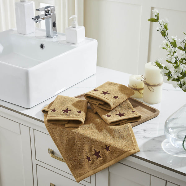 Burgundy Stars Tan Washcloth Set