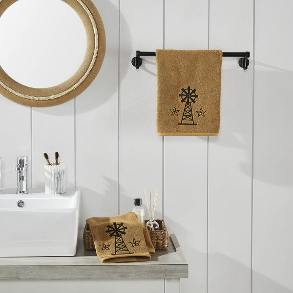 Black Windmill & Stars Tan Hand Towel Set