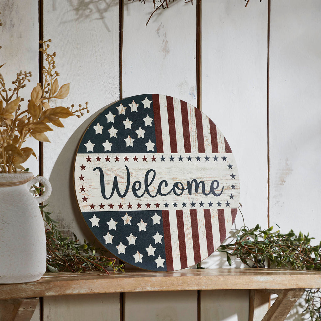 Welcome Stars & Stripes Round Wall Hanging