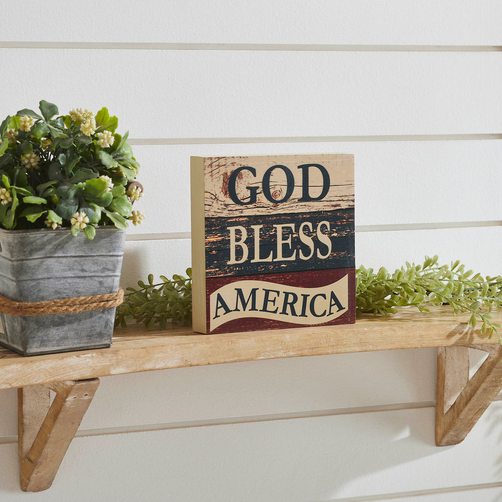 God Bless America White Blue Red Block Sign