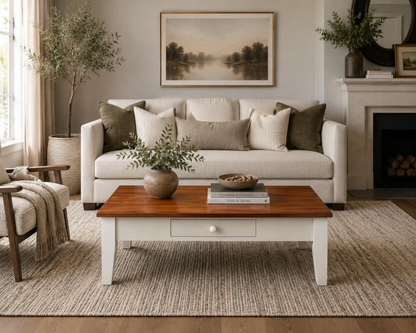J25 Coffee Table with Drawer-ALL MAPLE-Dove white with cherry