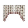 Rosehill Cottage Floral & Gingham Ruffled Cotton Swag Curtain Set - 36x36x16 Dusty Rose & Natural Window Drapes