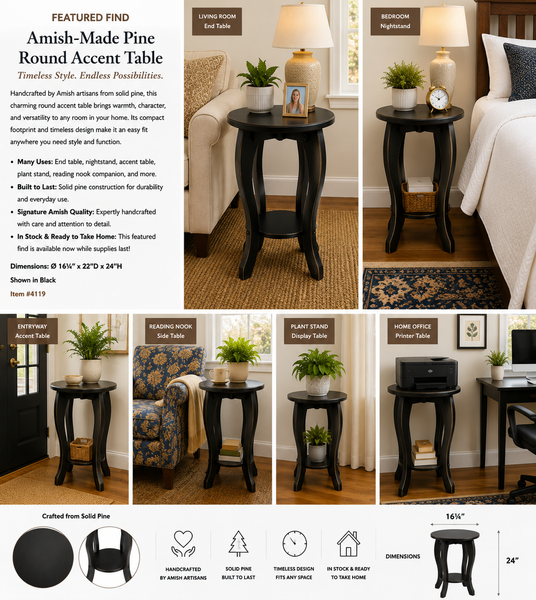Featured Find: Amish-Made Pine Round Accent Table – Black