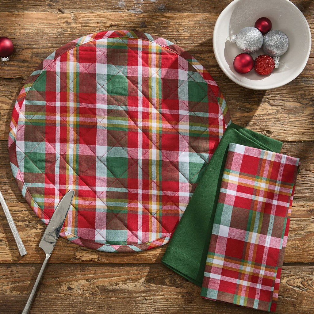 Sleigh Bell Plaid Quilted Round Placemats - Set of 12