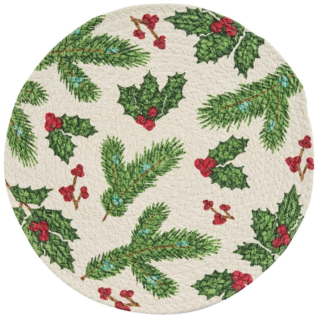 Boughs of Holly Braided Round Placemats - Set of 12