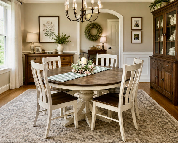 L963C2-Amish Made LANCASTER LEGACY Table Set-Aged Ivory with Aged OCS Cappucino