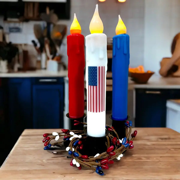 Flag Led Battery Operated Timer Taper Candle - 7"