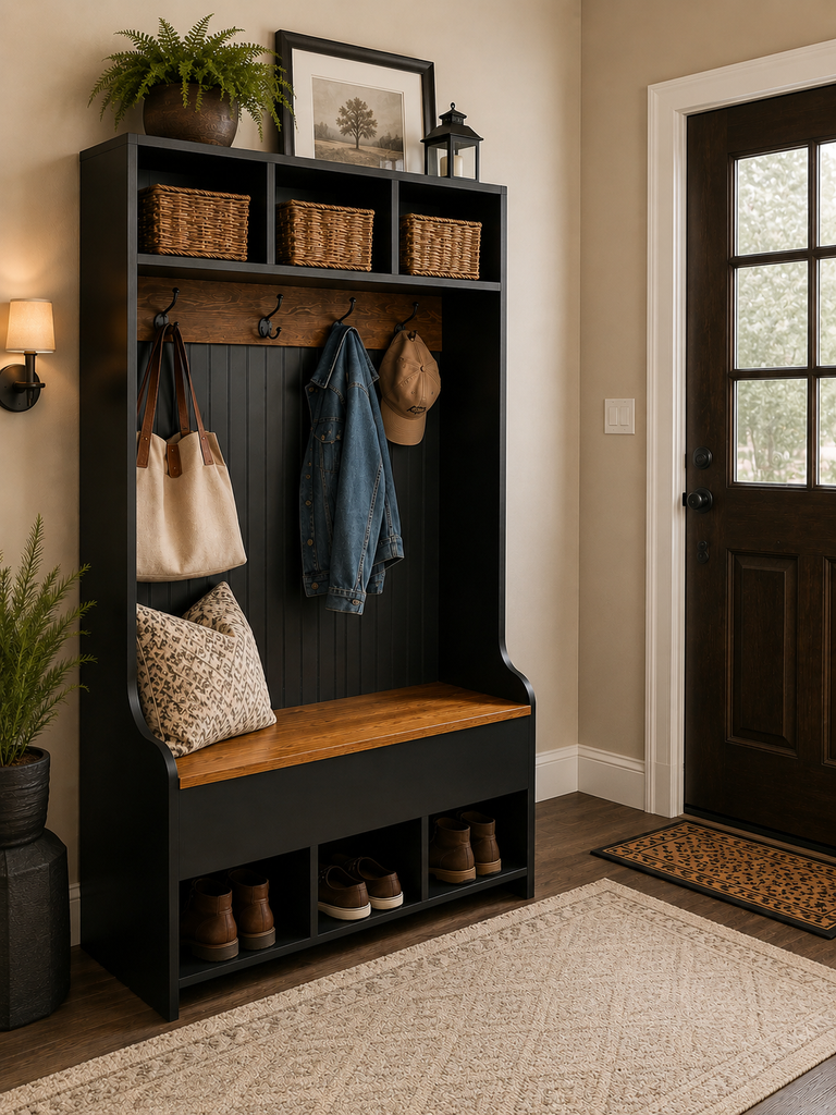 Amish-Made Large Hall Bench with Lid & Cubbies