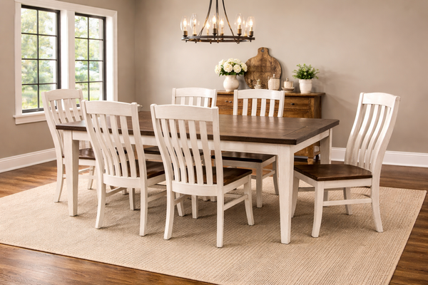 L921G18-Amish Made LANCASTER LEGACY Table Set-Aged Whitewash with Aged Cocoa