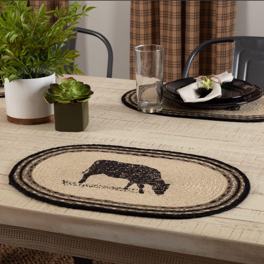 Sawyer Mill Charcoal Jute Braided Placemats - Cow-Set of 6