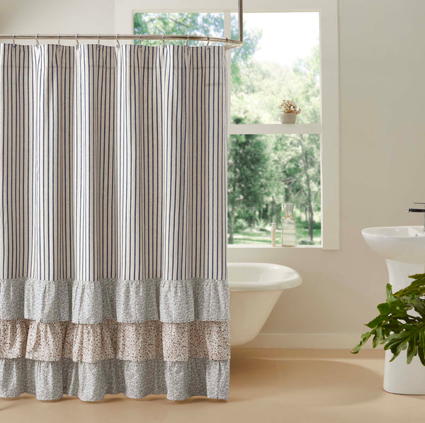 Kaila Ticking Stripe Ruffled Shower Curtain