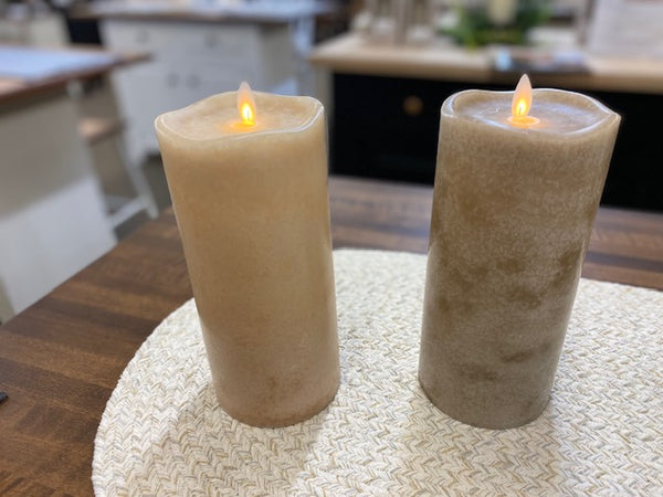 Mirage Mottled LED Pillar Candles - 8" High Gray or Tan
