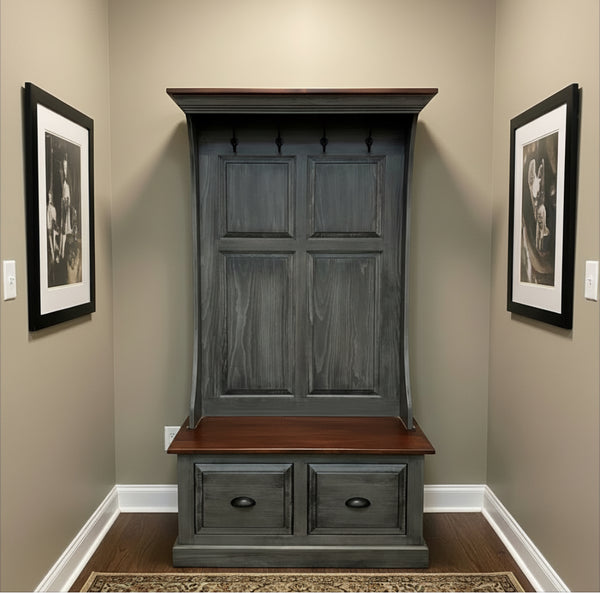 Hall Bench with 2 Drawers - Pewter with Michael’s Cherry