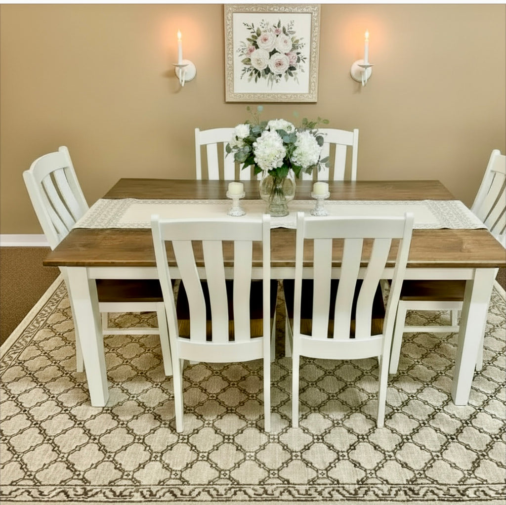 J3242-Amish Made Table Set 128-Dove White with Special Walnut