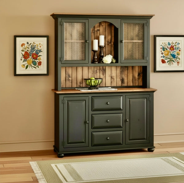 Hutch-J1 with 2 Doors on J11M Large Server Base-Black with Special Walnut