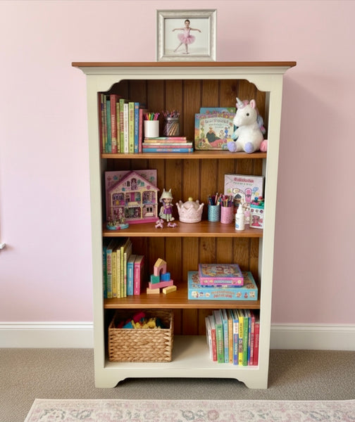 Bookcase-J20 Medium-Antique White with Cherry