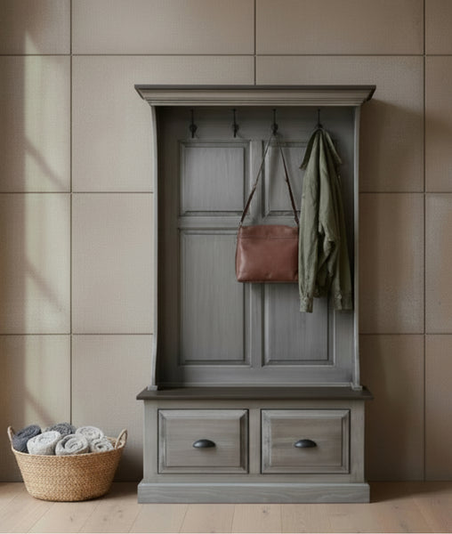 Hall Bench with 2 Drawers - Pewter with Kona