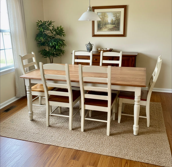 J-3242-Amish Made Table Set 63-Antique White with Cherry