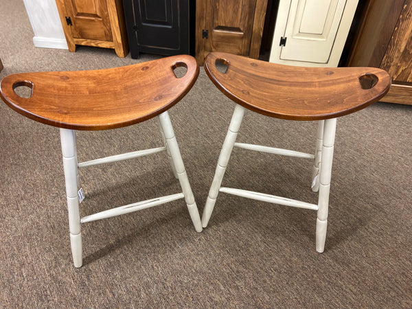 Stool-Saddle - Antique White with Michael's Cherry - Set of 2