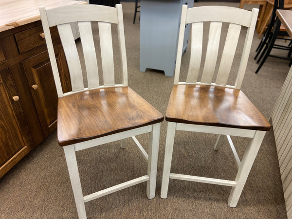 Chair-Raleigh Pub - Antique White with Special Walnut - Set of 2