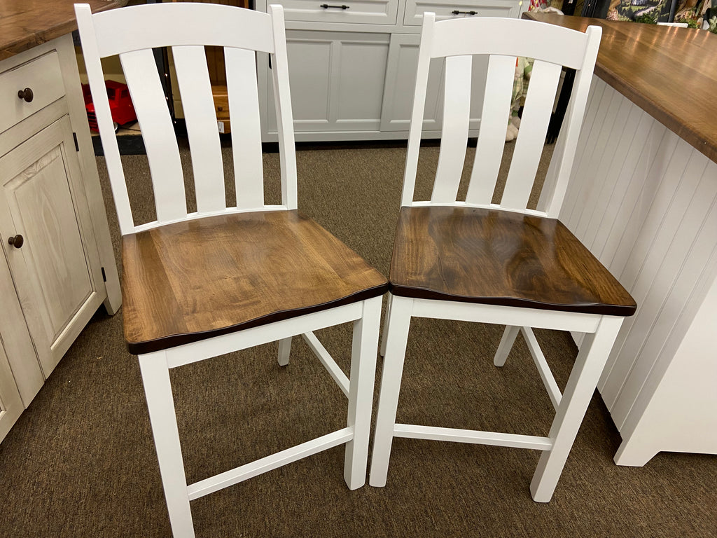 Chair-Raleigh Pub - Bright White with Special Walnut - Set of 2