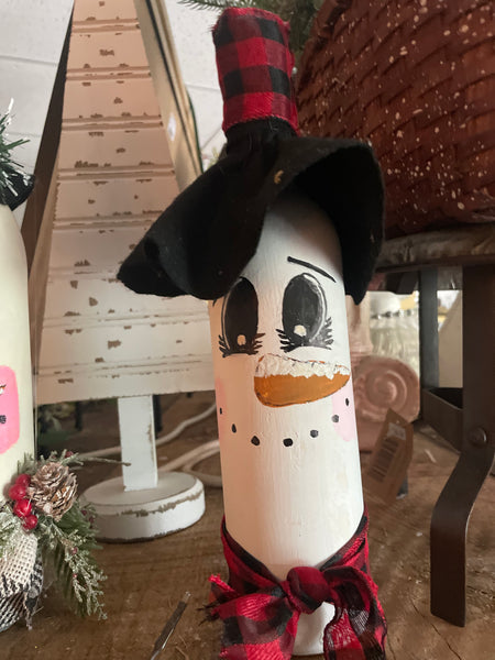 Handmade Snowman with Black & Red Scarf