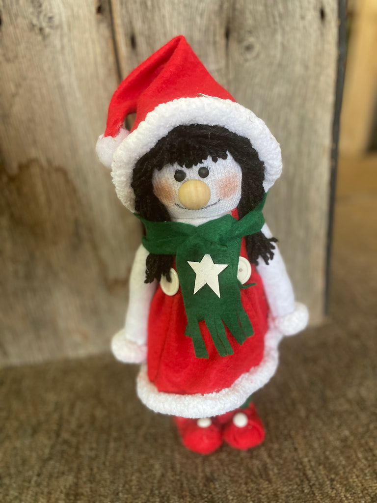 Handmade Doll in Red and White with a Green Scarf