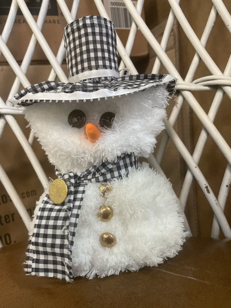 Handmade Plush Snow Girl with Black & White Plaid Hat & Bow