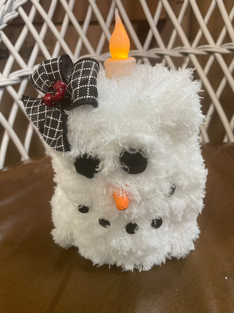 Handmade Plush Snow Girl with Candle & Black & White Bow