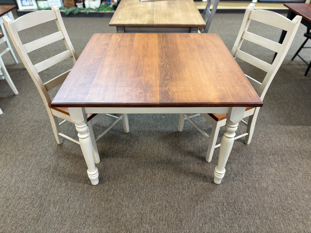 J136-T-Amish Made Table Set-Antique White and Cherry